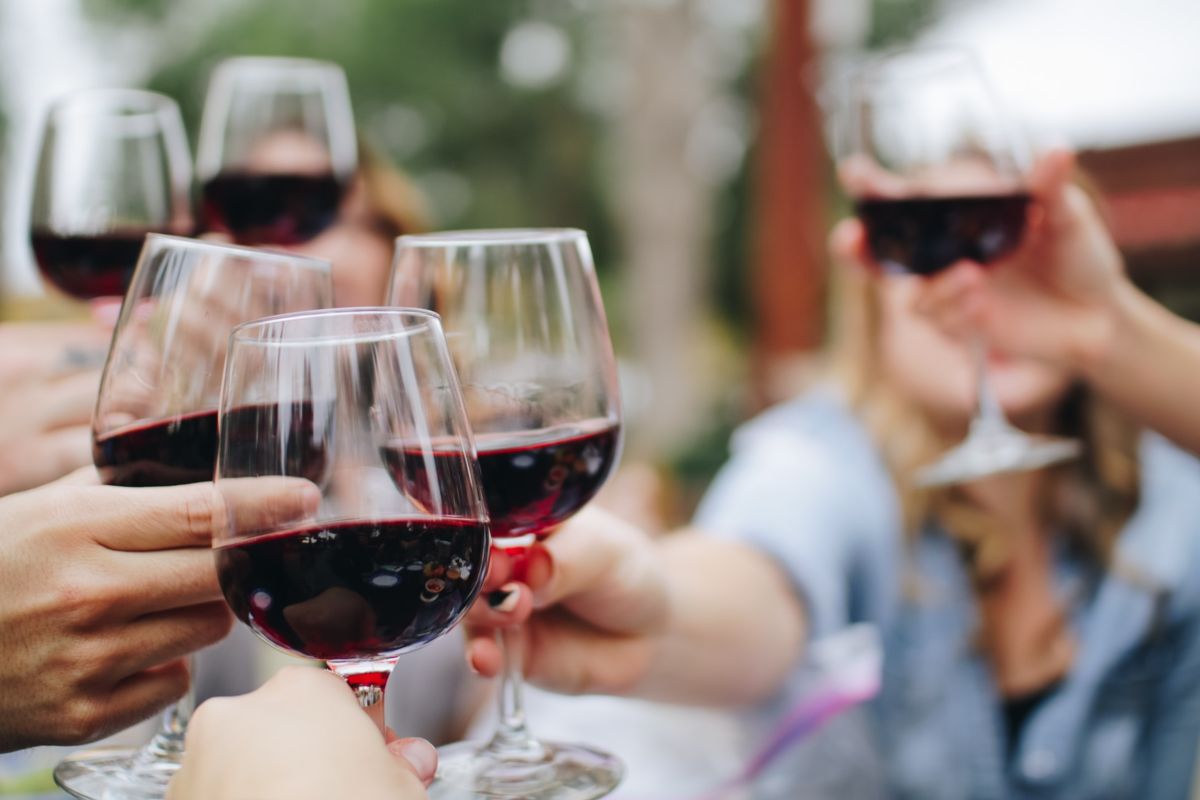 Group of diners with wine glasses